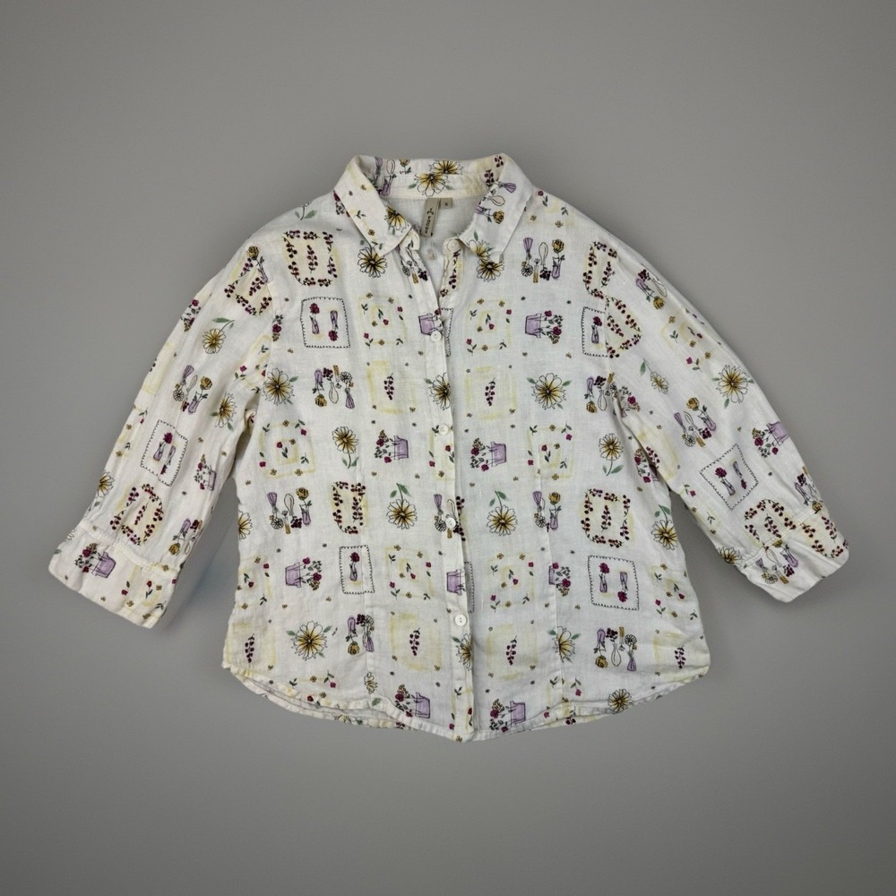 Cottagecore Floral Linen Button Up Garden Grandma Shirt Small